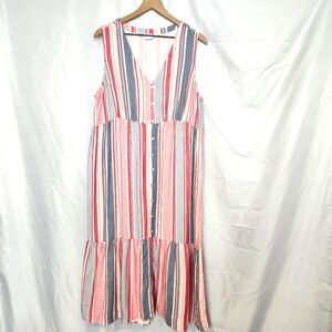 New Directions‎ Womens Sleeveless Dress Size XL Pink Blue Chambray Stripe Jumper